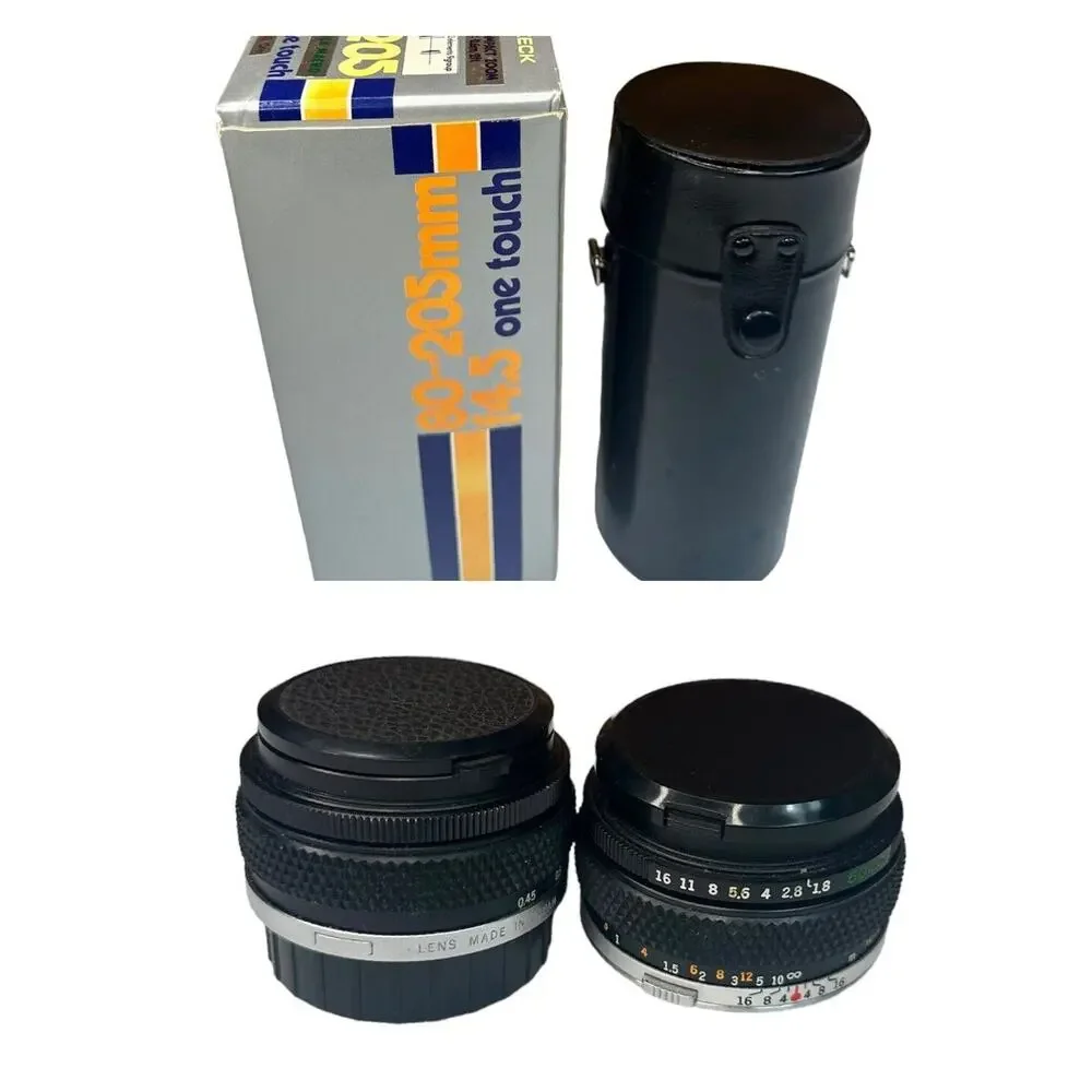 Vtg Olympus OM-System F Zuiko 765601 Lot of 2 Lenses and Storage Case Japan
